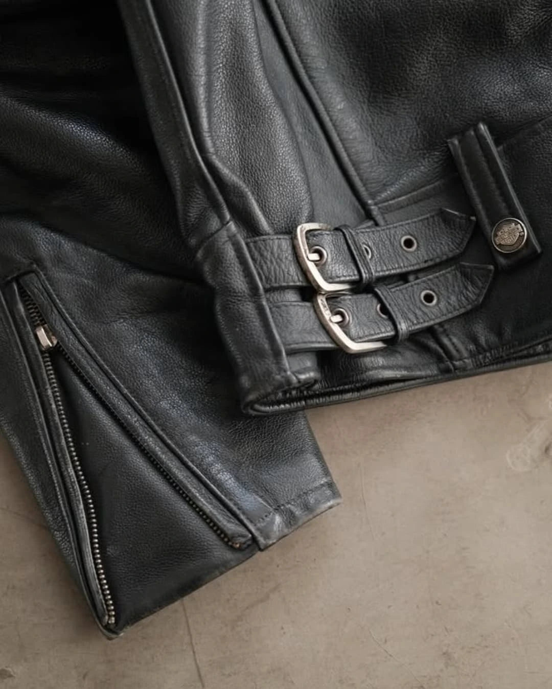 Black leather motorcycle jacket