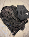 Gothic Cross Embellished Premium Leather Biker Jacket