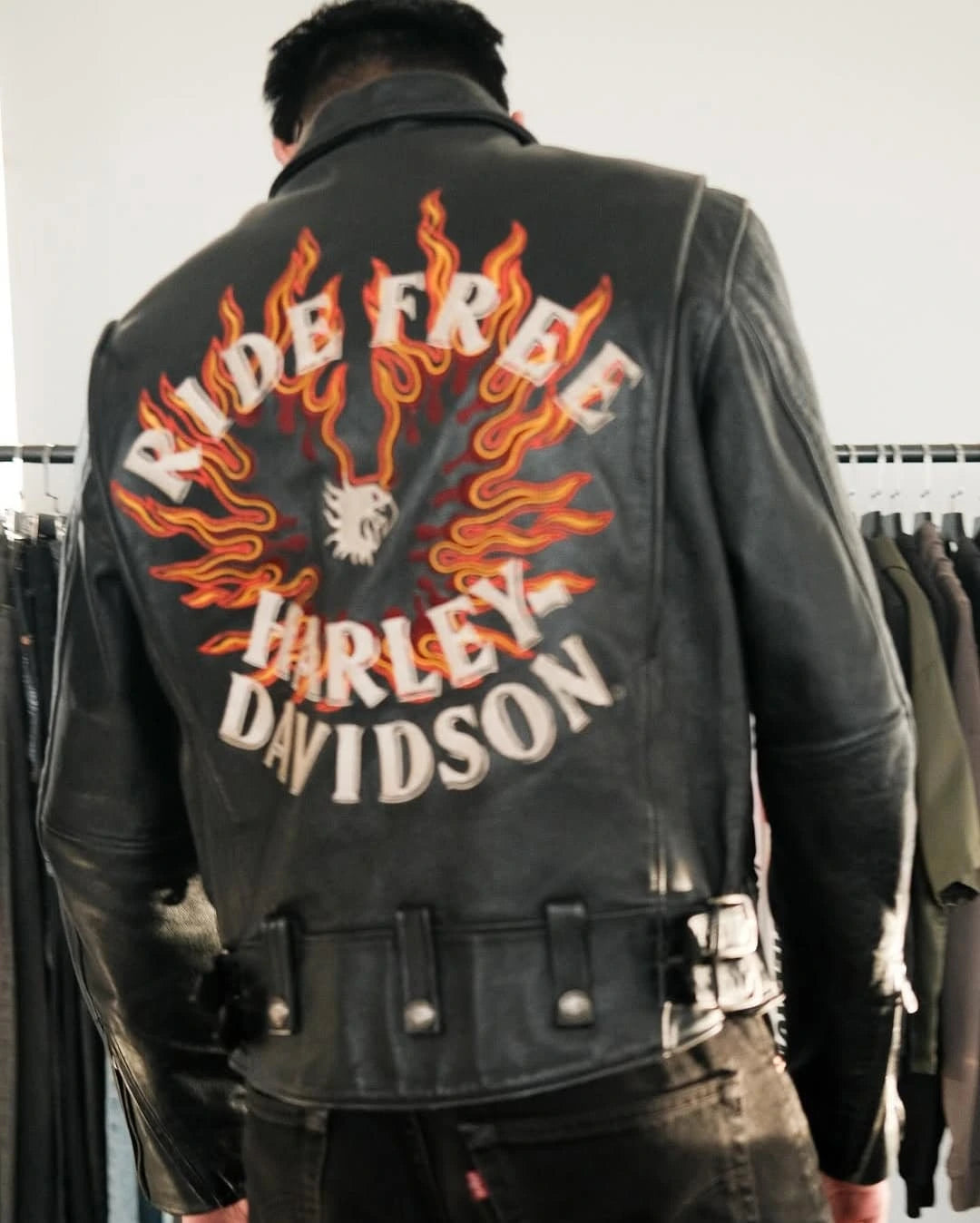 Black leather motorcycle jacket
