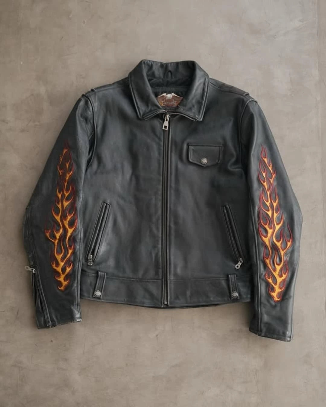 Black leather motorcycle jacket