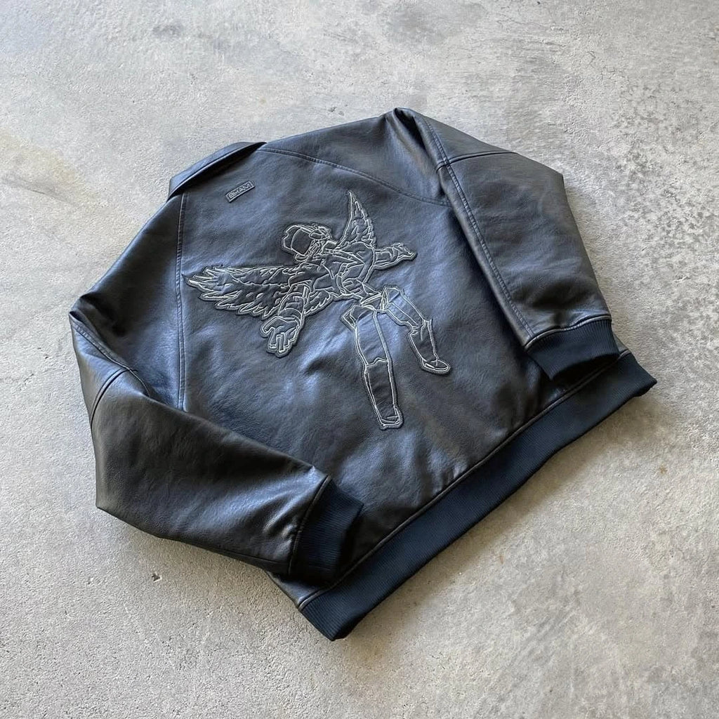 premium, streetwear-focused leather bomber jacket