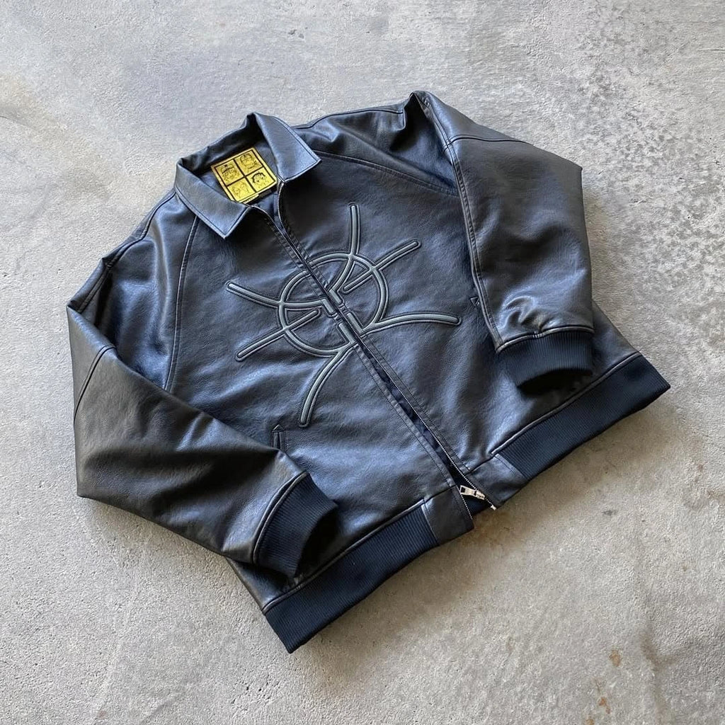 premium, streetwear-focused leather bomber jacket