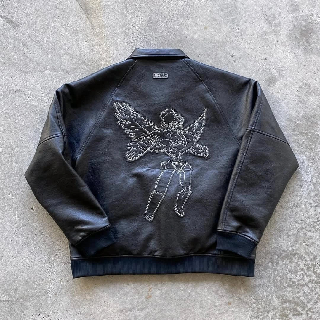premium, streetwear-focused leather bomber jacket
