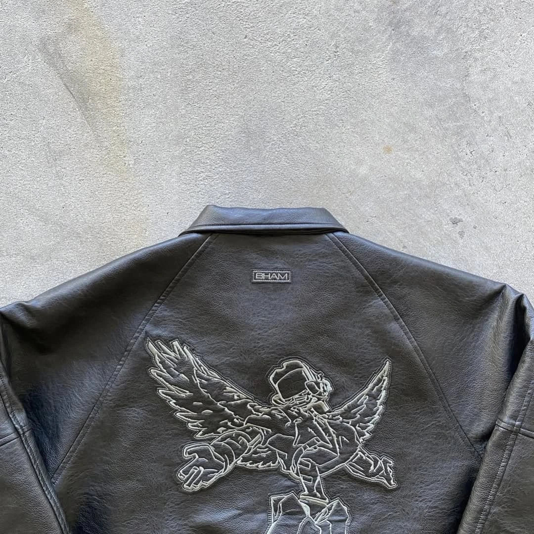 premium, streetwear-focused leather bomber jacket