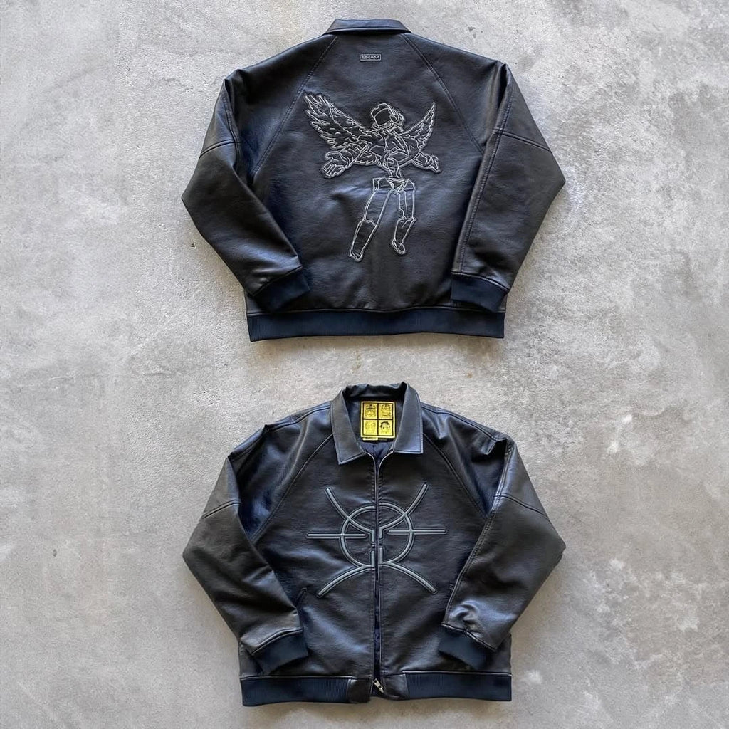 premium, streetwear-focused leather bomber jacket