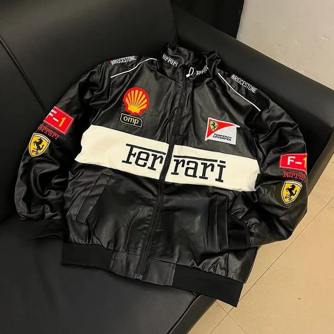 Vintage-style Ferrari Formula 1 racing bomber jacket