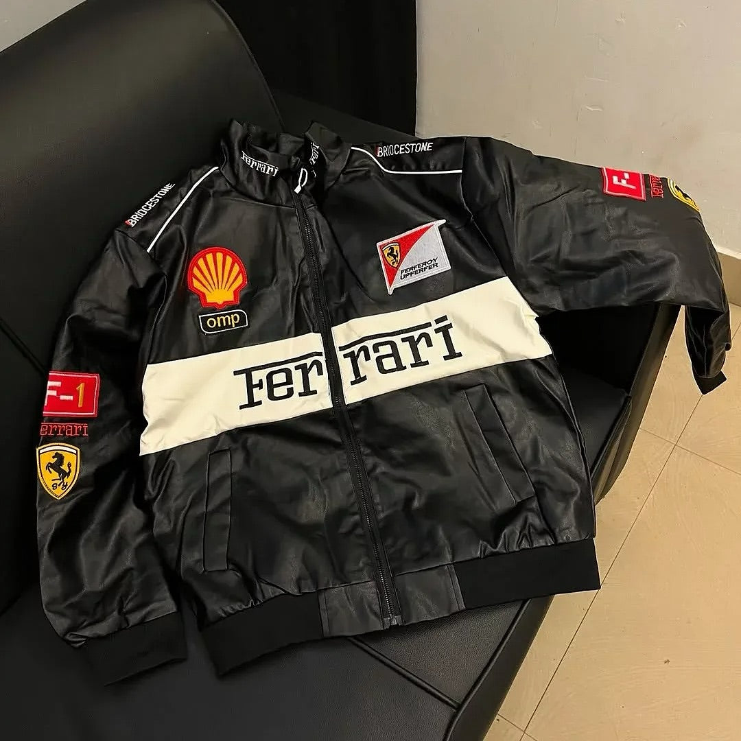 Vintage-style Ferrari Formula 1 racing bomber jacket