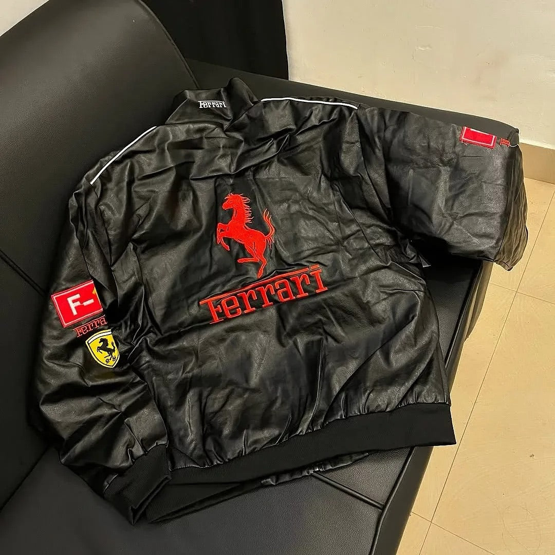 Vintage-style Ferrari Formula 1 racing bomber jacket