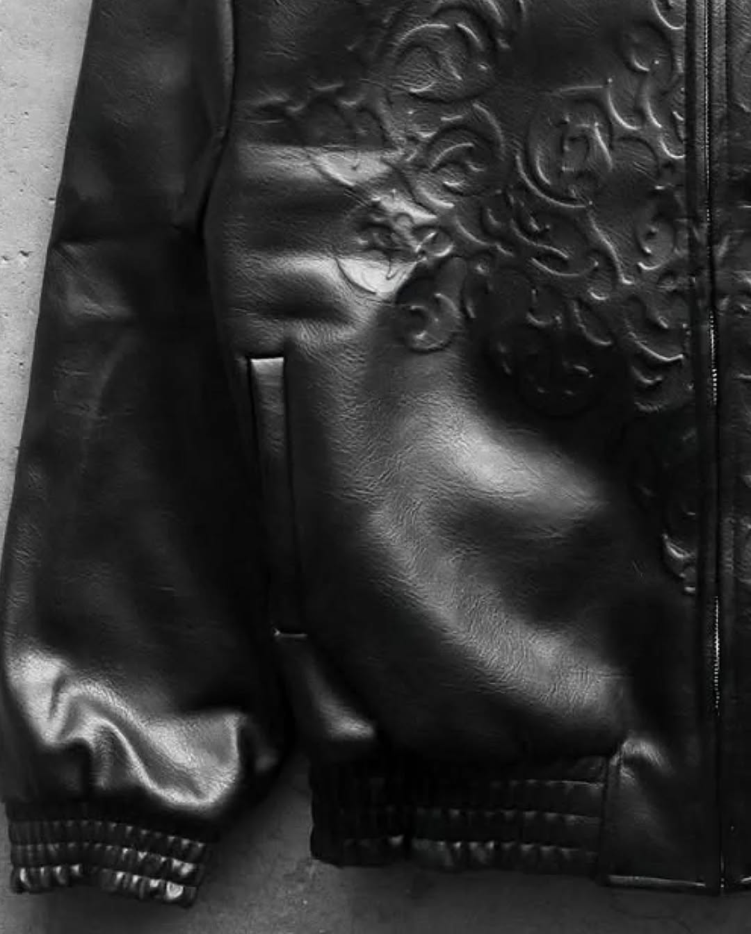 Black Embossed Leather Jacket