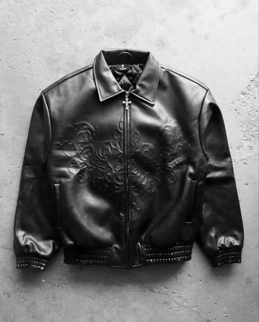 Black Embossed Leather Jacket