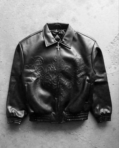 Black Embossed Leather Jacket