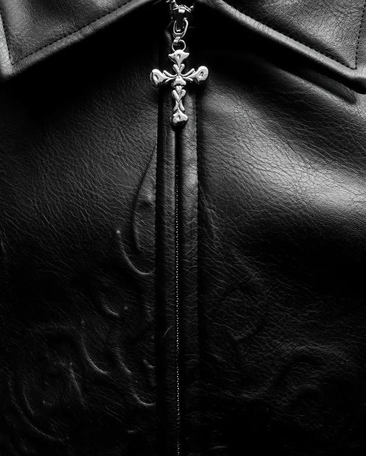 Black Embossed Leather Jacket