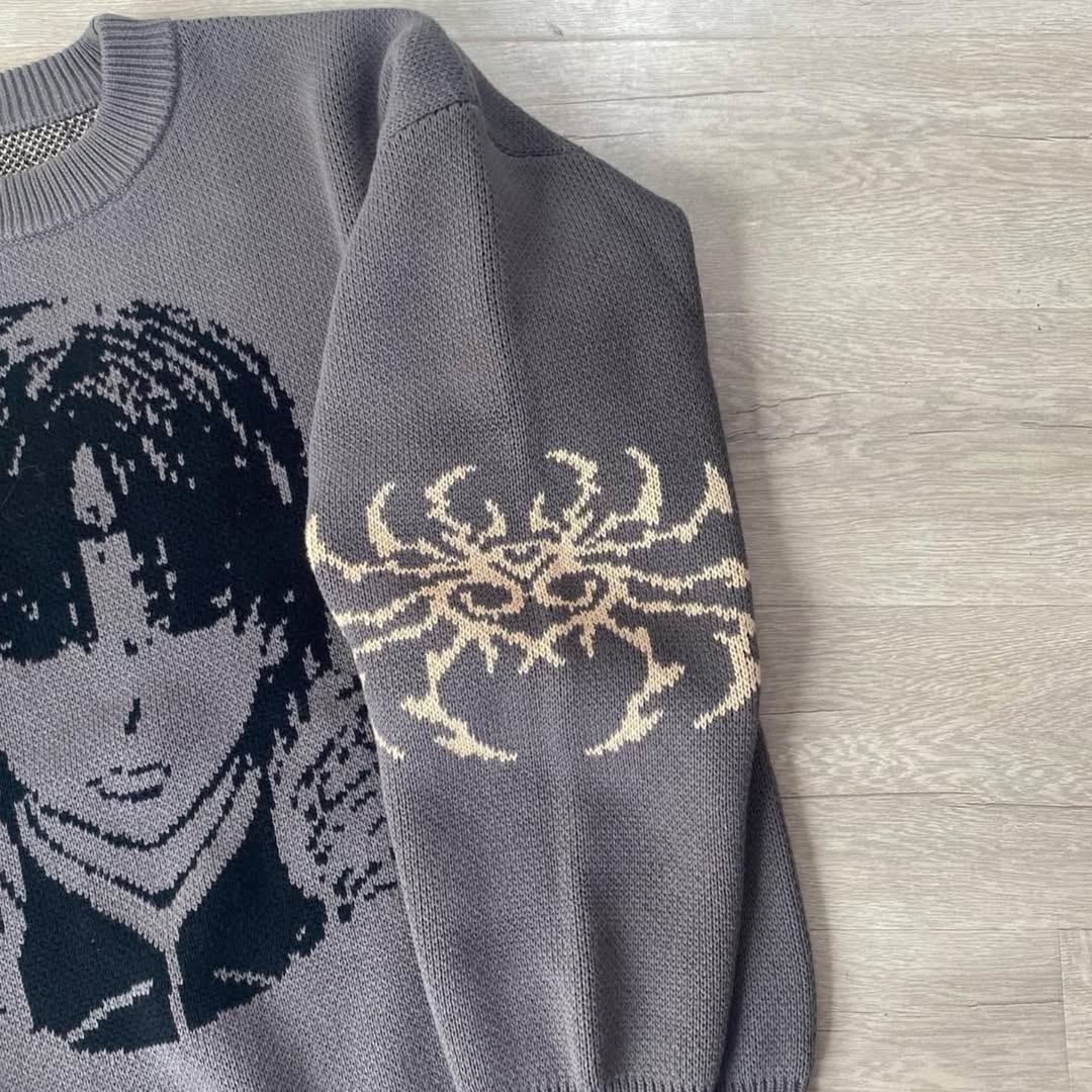 Anime-inspired knit crewneck sweater