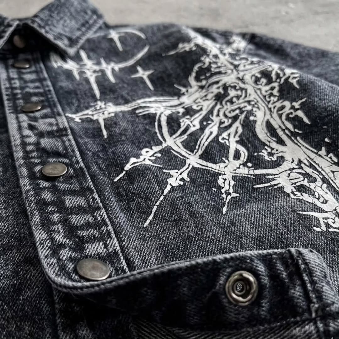heavyweight, short-sleeved denim button-up shirt