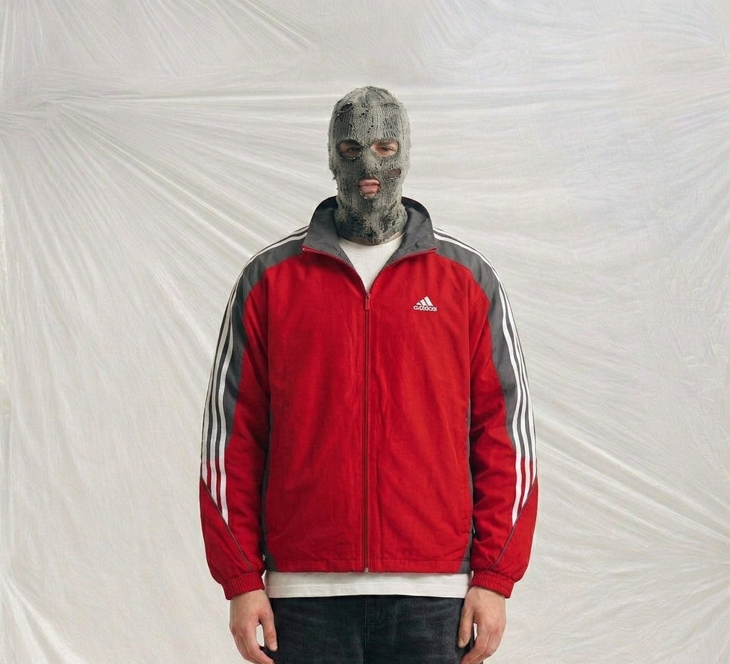 Adidas track jacket with a bold, two-tone athletic design