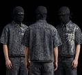 heavyweight, short-sleeved denim button-up shirt