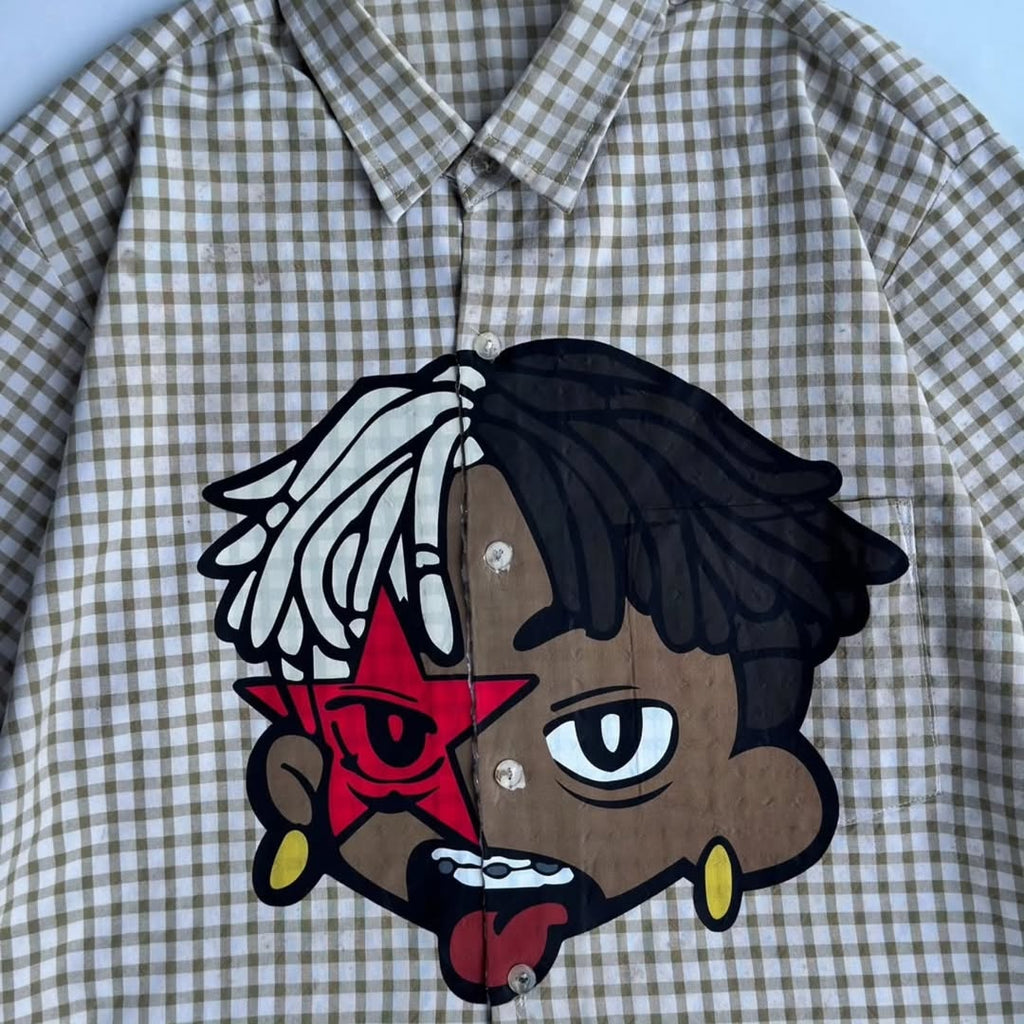 custom graphic button-down shirt