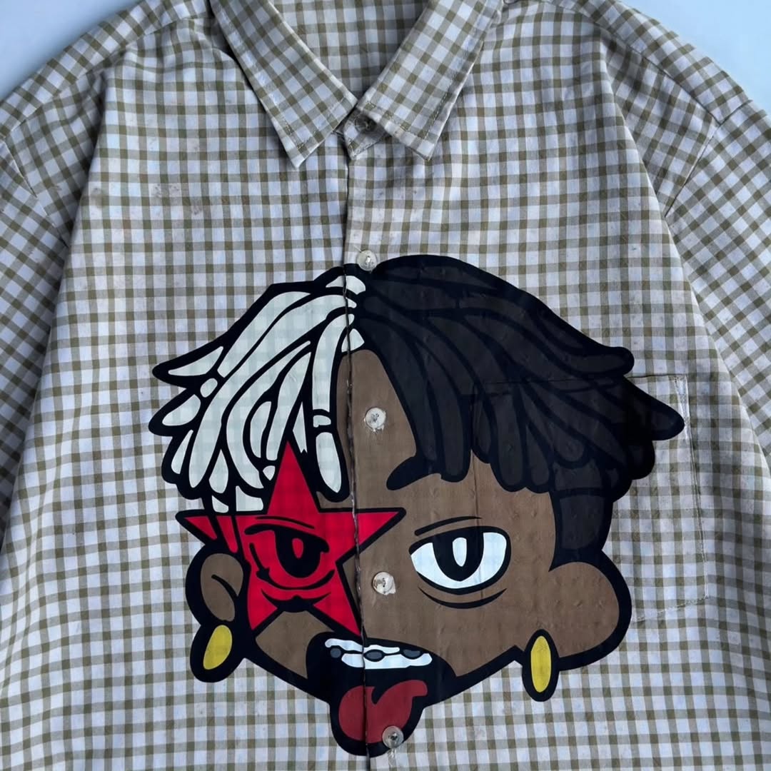 custom graphic button-down shirt