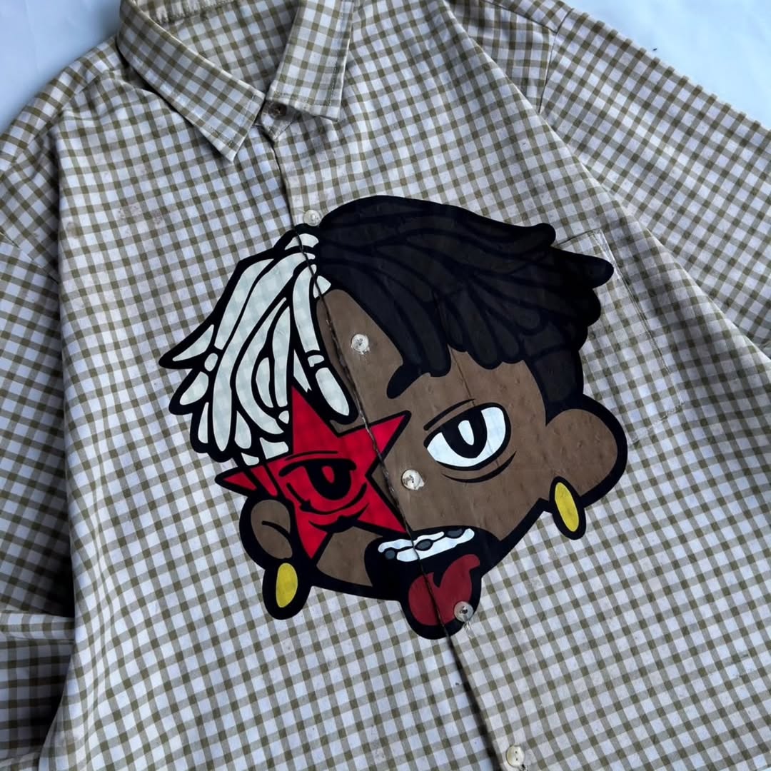 custom graphic button-down shirt