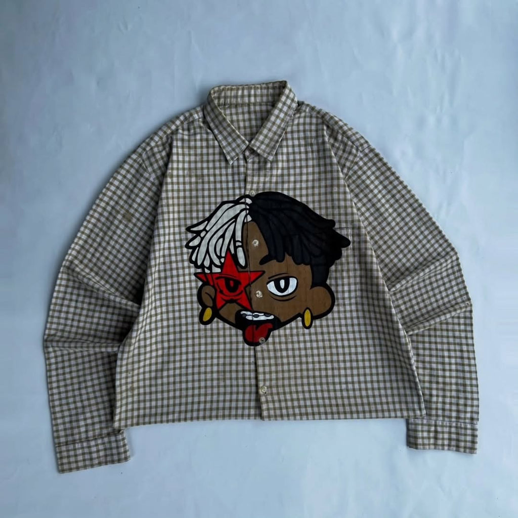 custom graphic button-down shirt