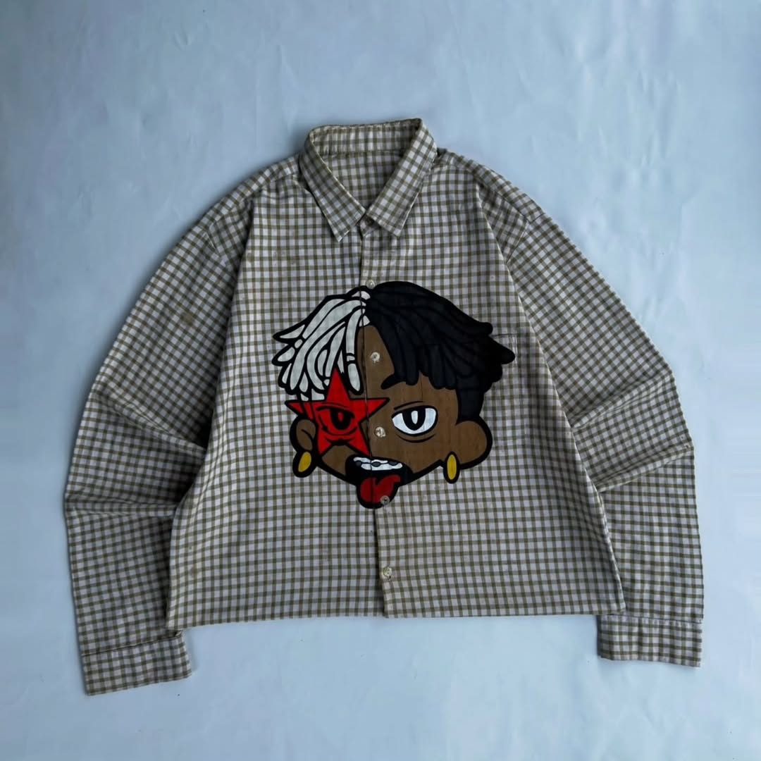 custom graphic button-down shirt
