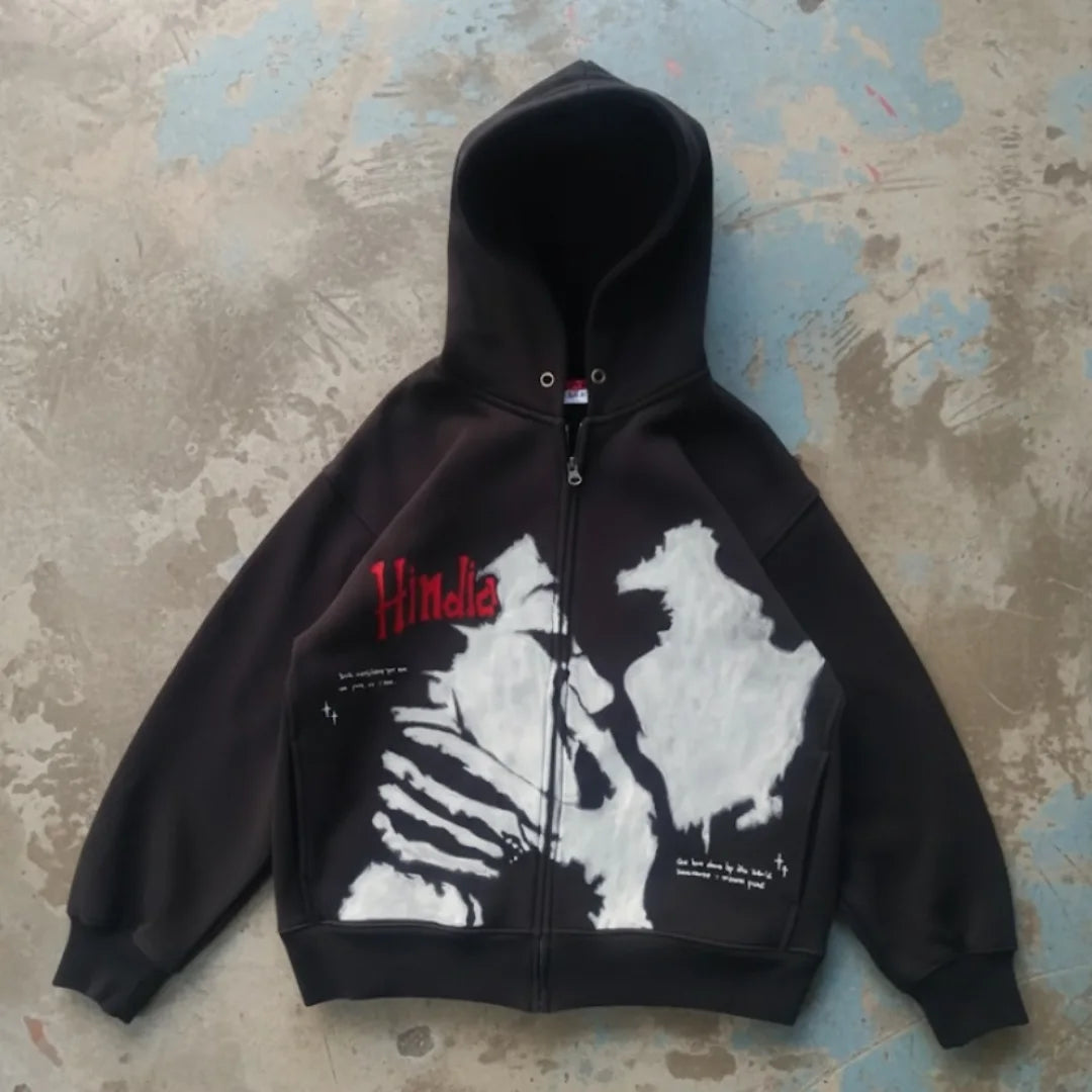 Hindia Skeleton Oversized Zip-Up Hoodie – Streetwear Edition