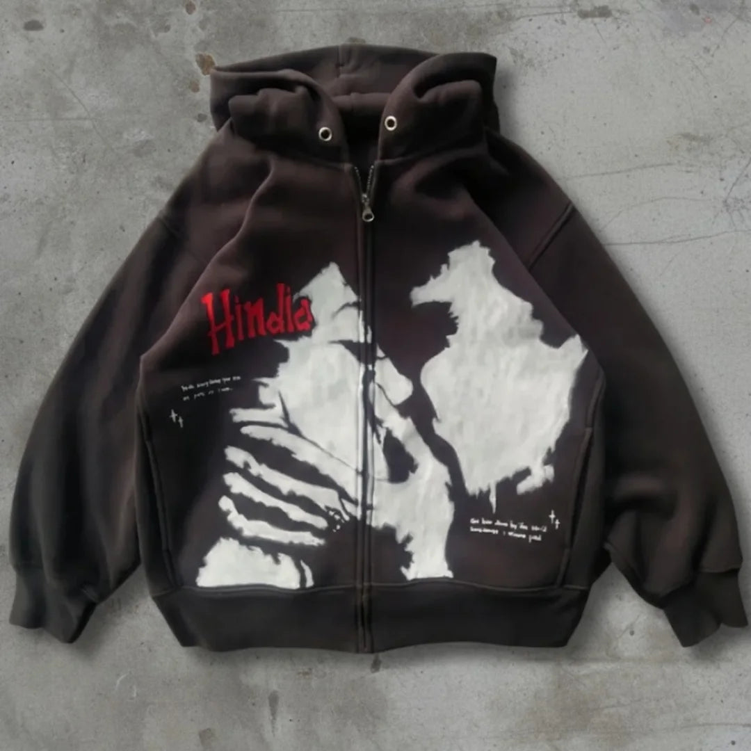 Hindia Skeleton Oversized Zip-Up Hoodie – Streetwear Edition
