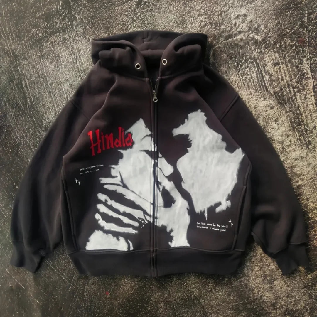 Hindia Skeleton Oversized Zip-Up Hoodie – Streetwear Edition