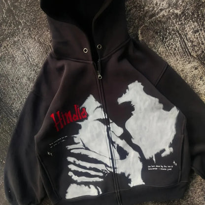 Hindia Skeleton Oversized Zip-Up Hoodie – Streetwear Edition