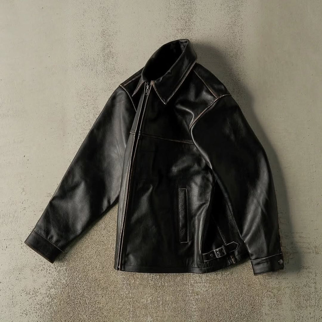 Vintage-Inspired Boxy Leather Jacket