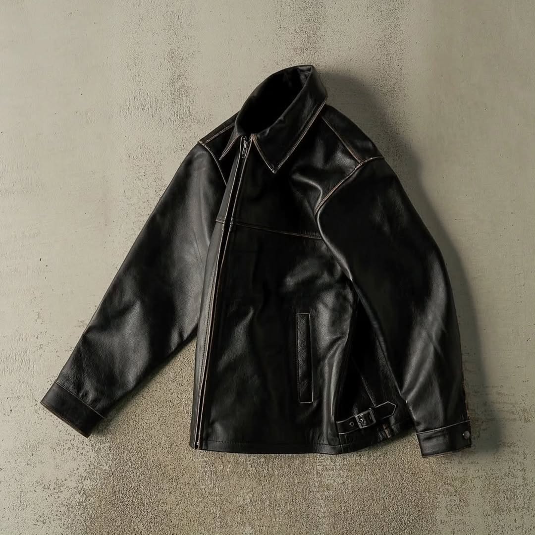 Vintage-Inspired Boxy Leather Jacket