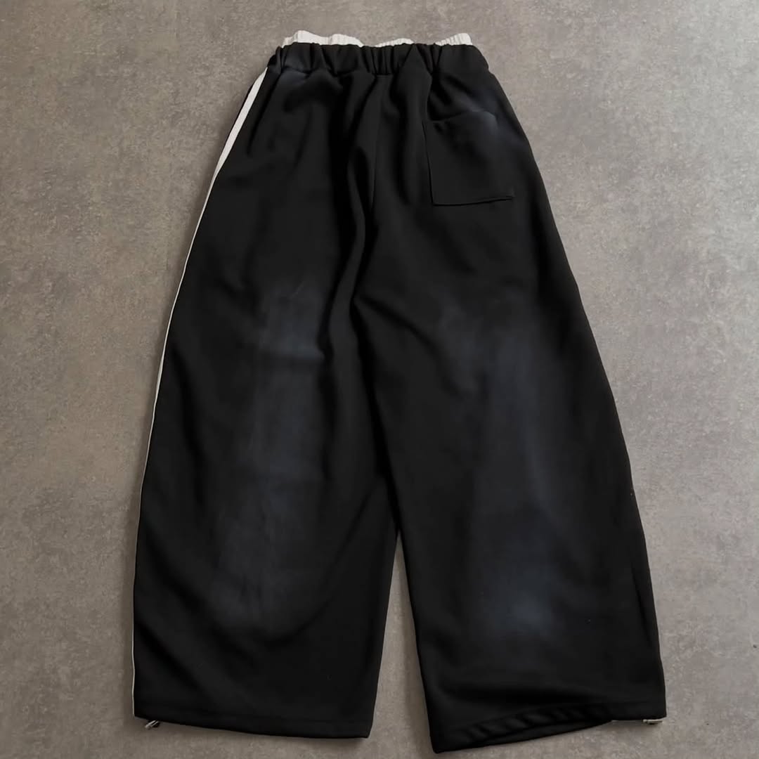 Slate Grey "Graphic Collage" Trousers, Black "Inverted Athletic" Trousers