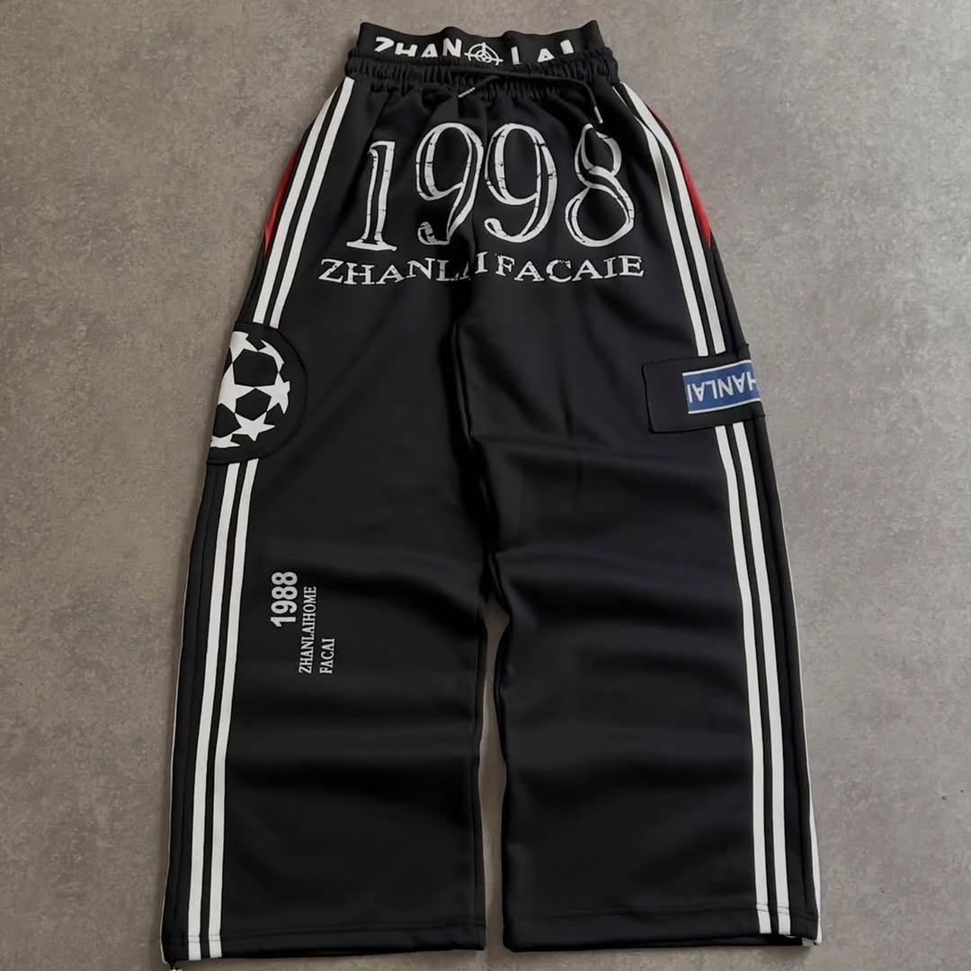 The "Graffiti Collage" Wide-Leg (Slate Blue) ,The "Euro-Sport 1998" Trousers (Matte Black)