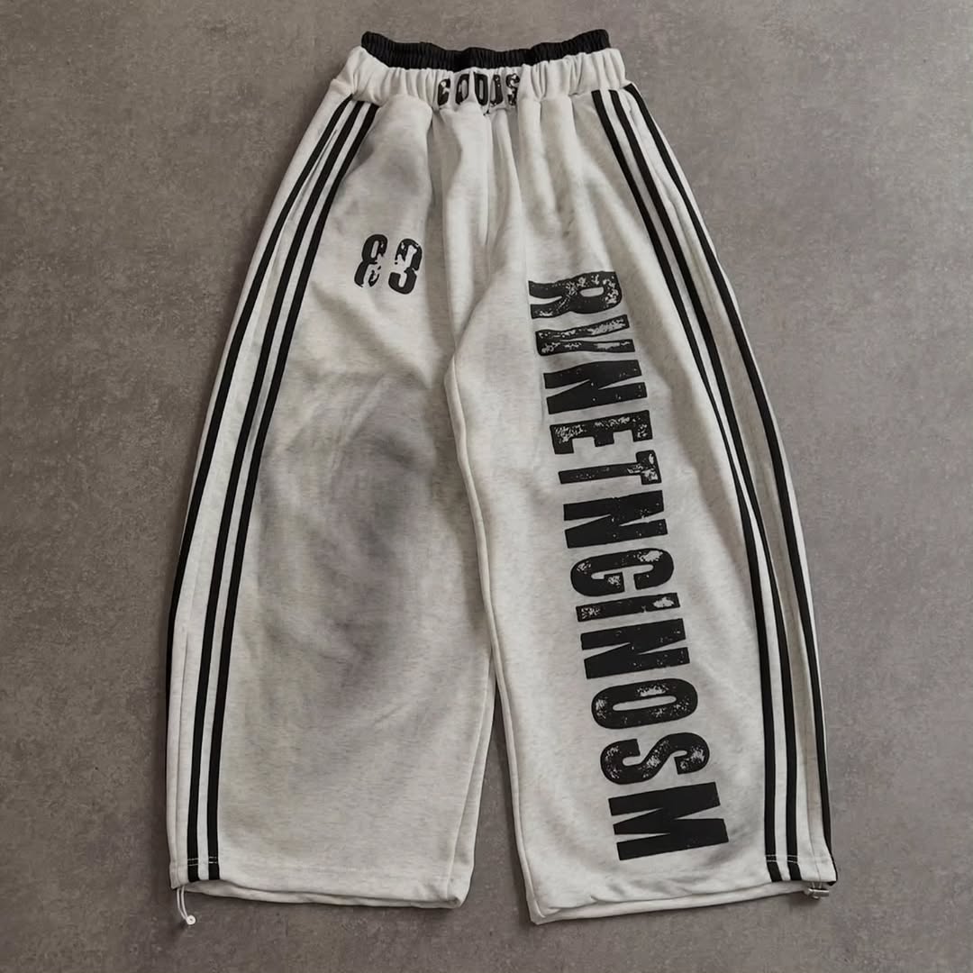 Slate Grey "Graphic Collage" Trousers, Black "Inverted Athletic" Trousers