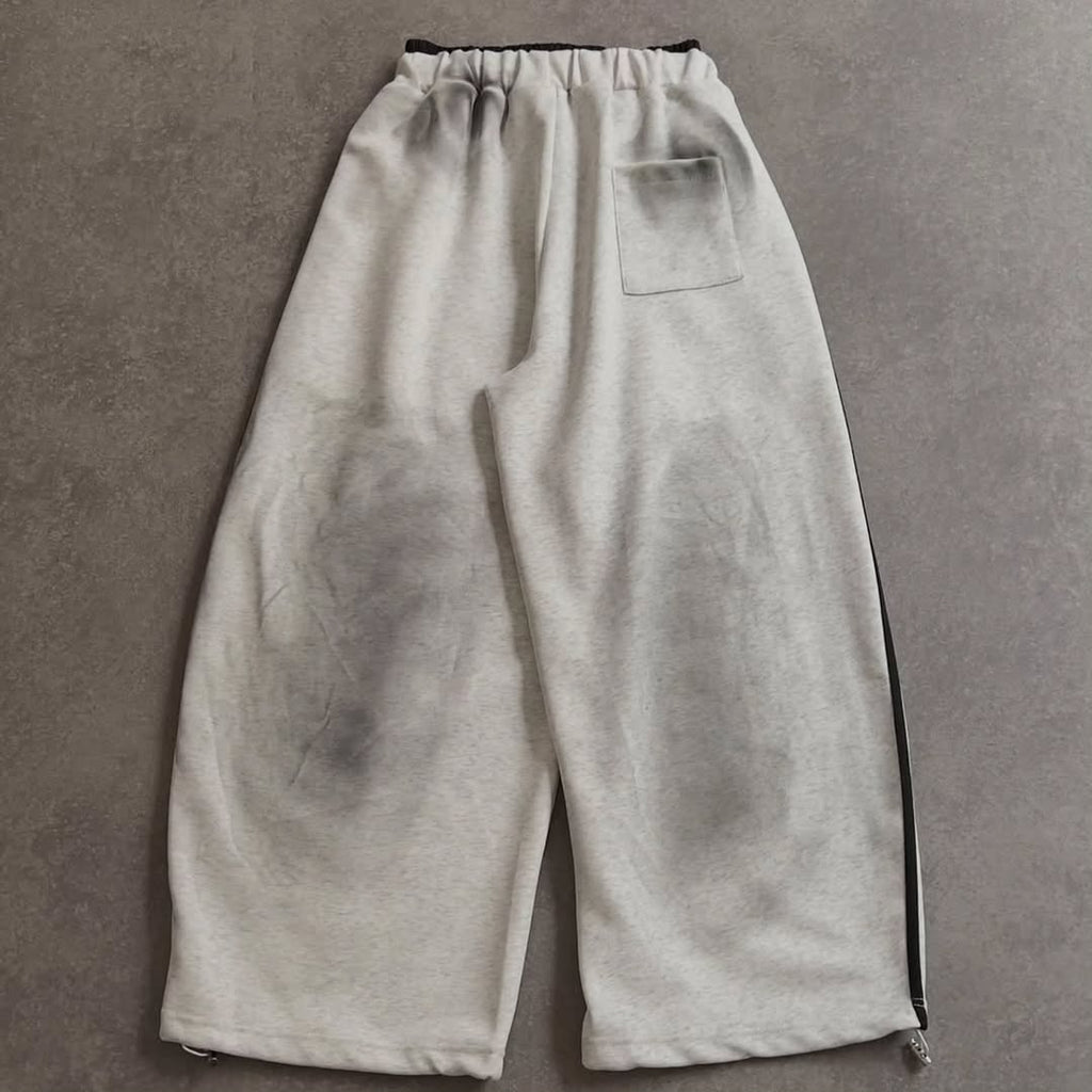 Slate Grey "Graphic Collage" Trousers, Black "Inverted Athletic" Trousers